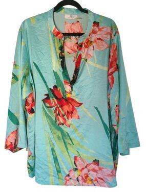 Natori 2X Tropical Floral Lounge Top Sleepwear Resort Tunic Plus Size Vacation